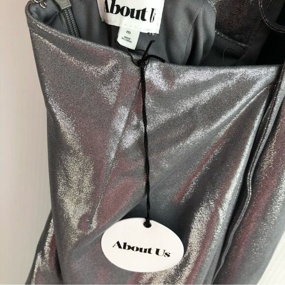 🆕 About Us silver Darlah dress NWT cross cross tie back low back ruffle hem - Picture 7 of 13